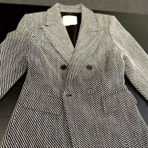 Winter textured B&W striped double-breasted blazer
